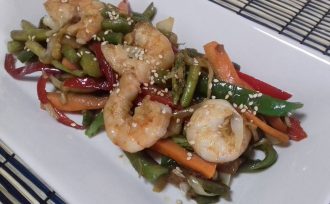 verduritas con langostinos