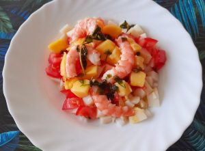 Ceviche de langostinos y mango