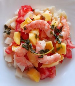 Ceviche de langostinos y mango