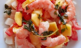 Ceviche de langostinos y mango