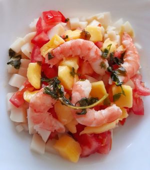 Ceviche de langostinos y mango