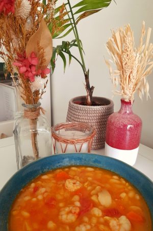 Alubias con sepia y gambas